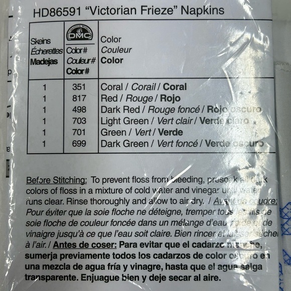 Bucilla Stamped Cross Stitch Napkins 86591 Set of 4 Victorian Frieze 16"X16" NOS - Picture 5 of 5